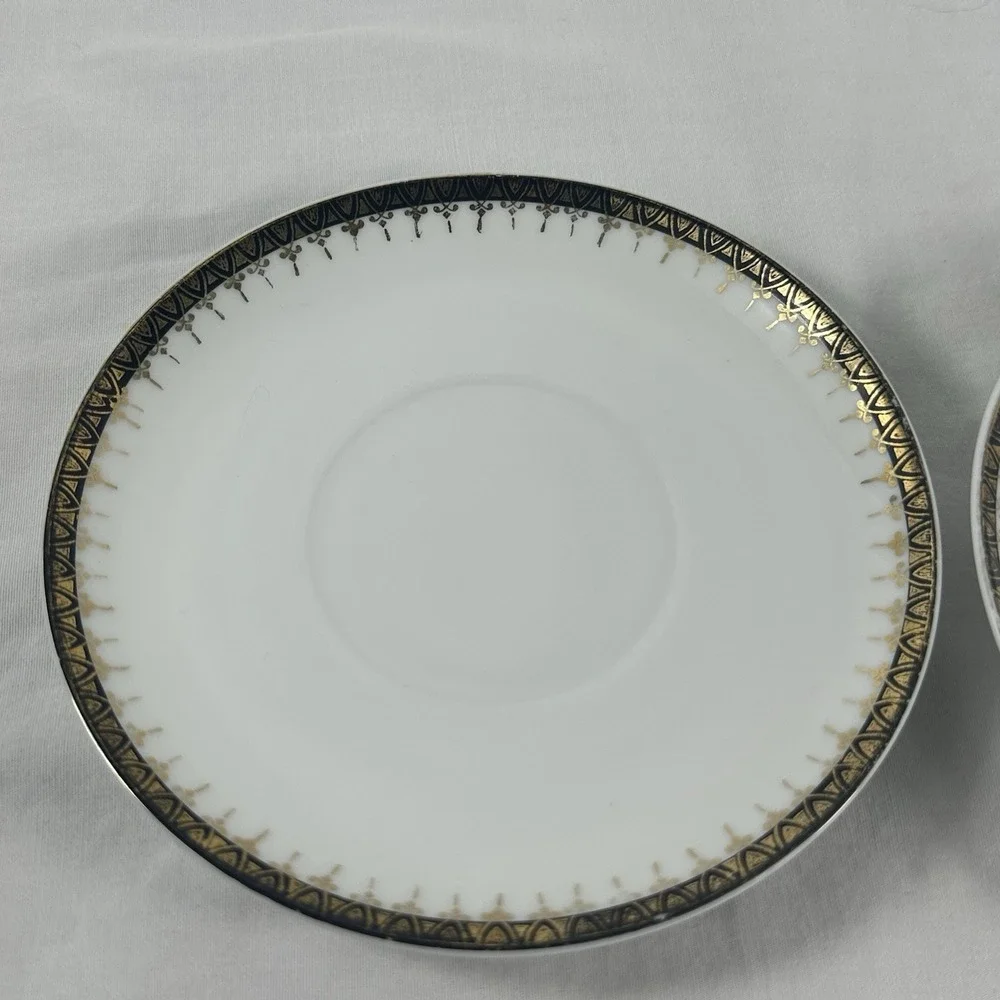 Antique Art Deco Porcelain Demitasse Set Mismatched‎ Cups Saucer Gilt Platter